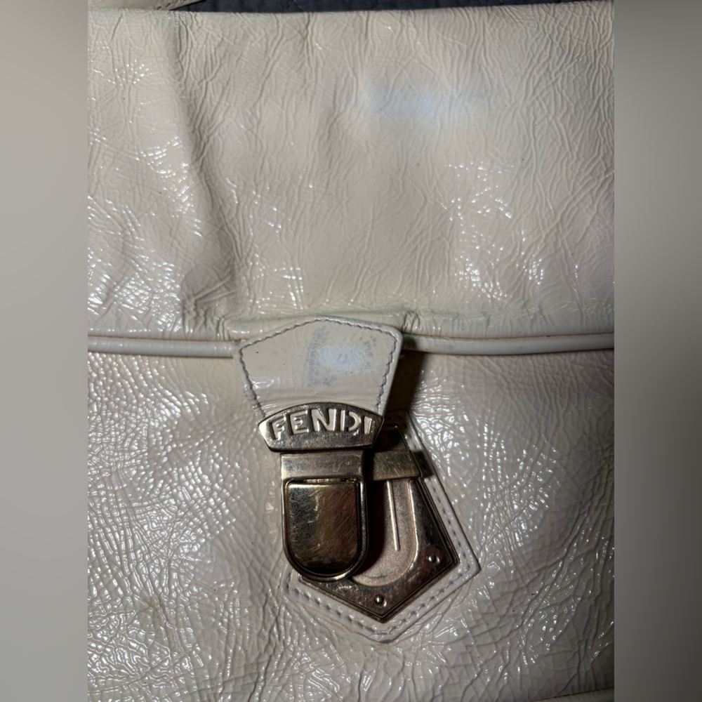 Authentic Fendi Patent Leather Cream Crossbody Bag with Adjustable Strap - Picture 2 of 15